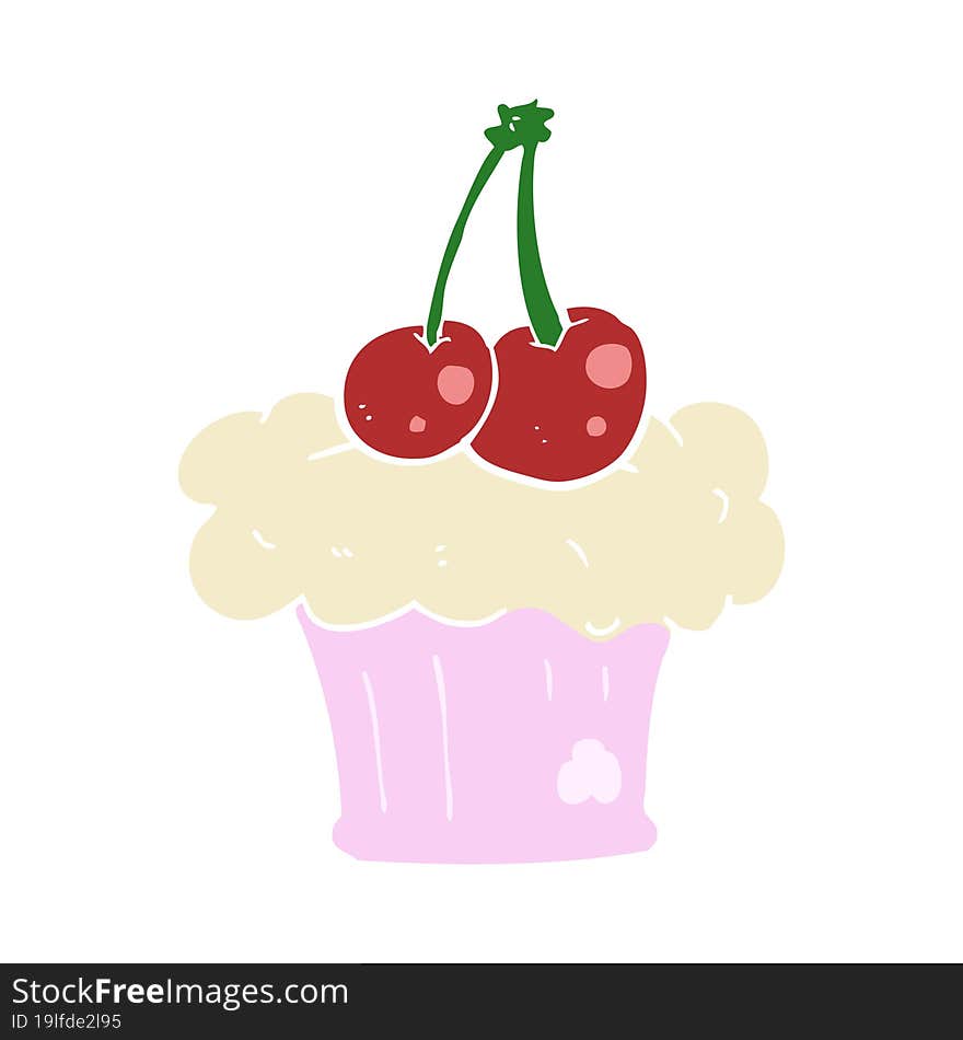 Flat Color Illustration Of A Cartoon Cupcake