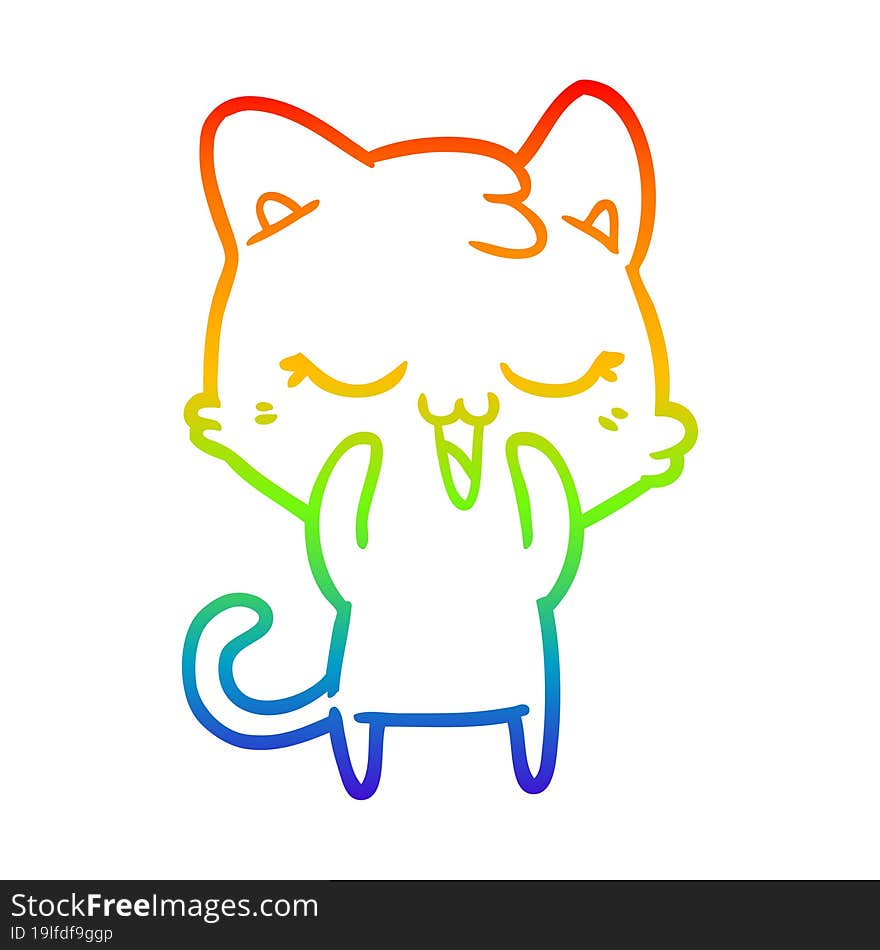 rainbow gradient line drawing of a happy cartoon cat