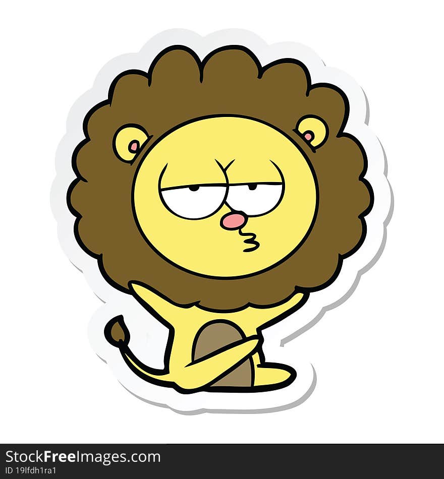 sticker of a cartoon bored lion