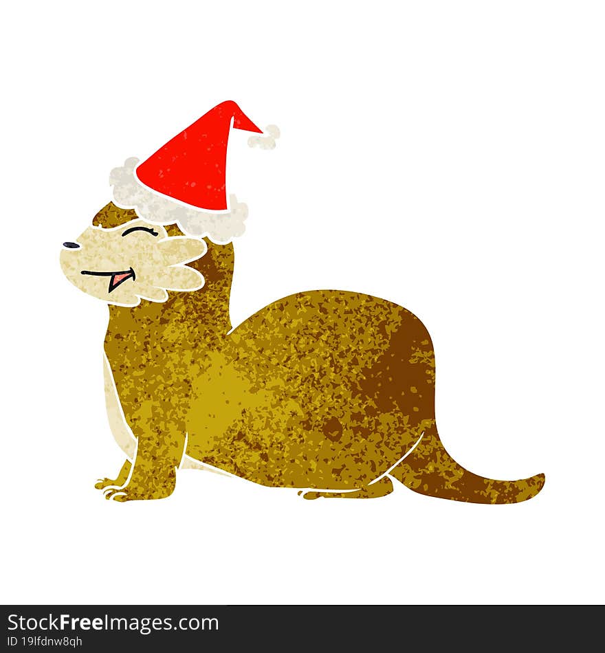 Laughing Otter Retro Cartoon Of A Wearing Santa Hat