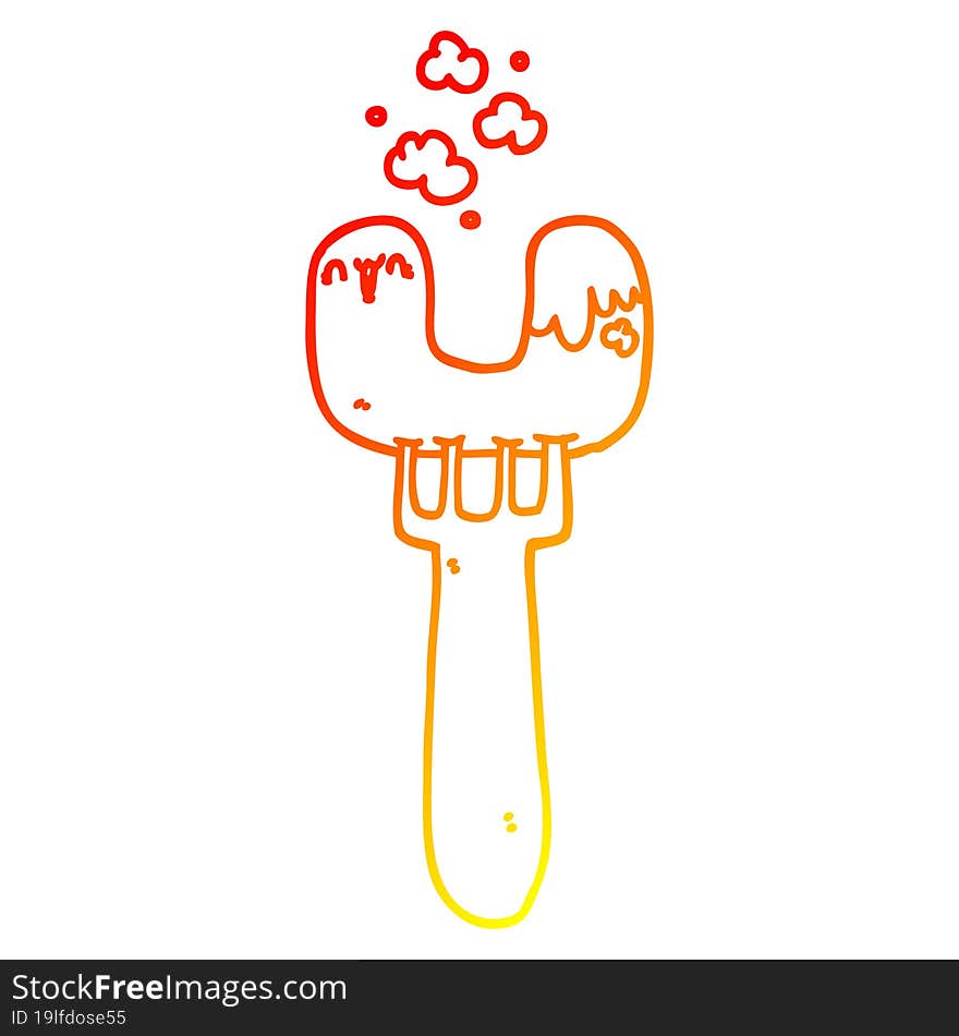 warm gradient line drawing cartoon sausage on fork