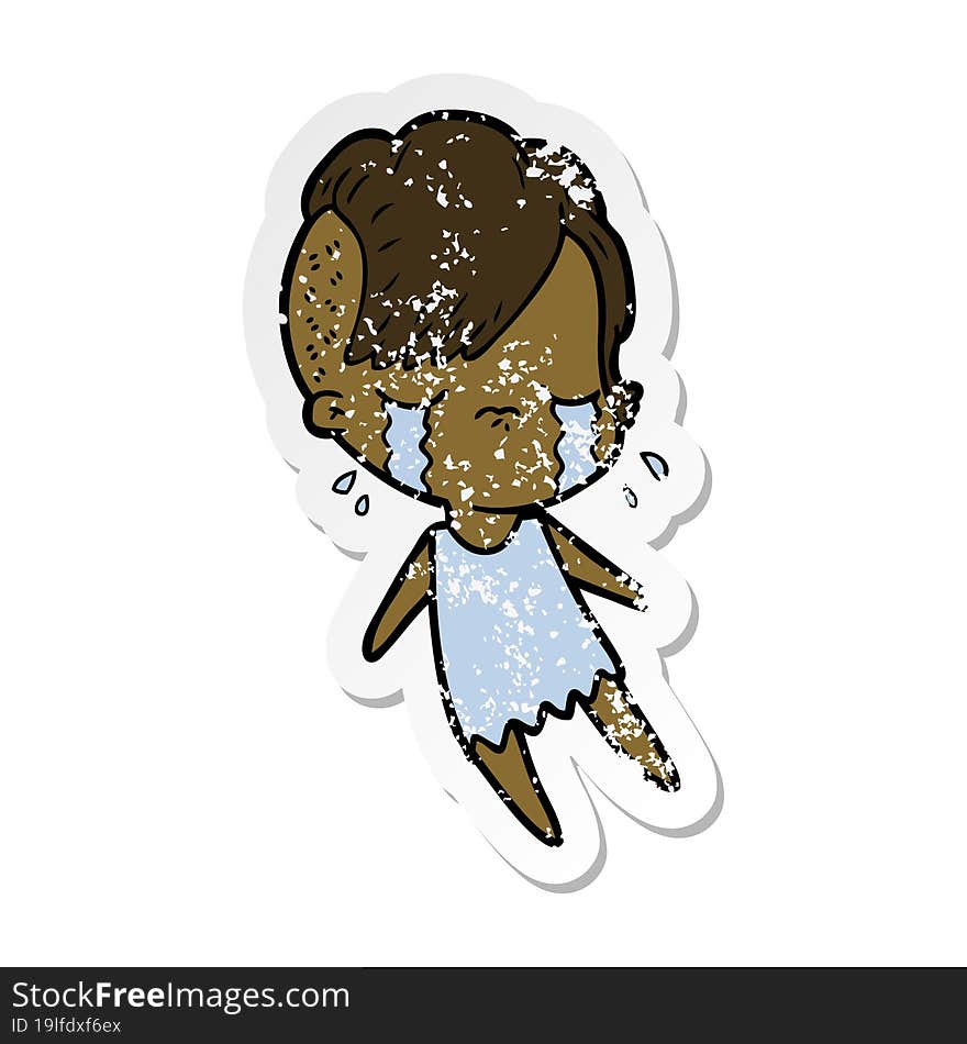 distressed sticker of a cartoon crying girl