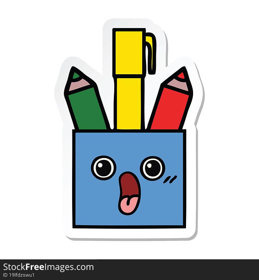 sticker of a cute cartoon pencil pot