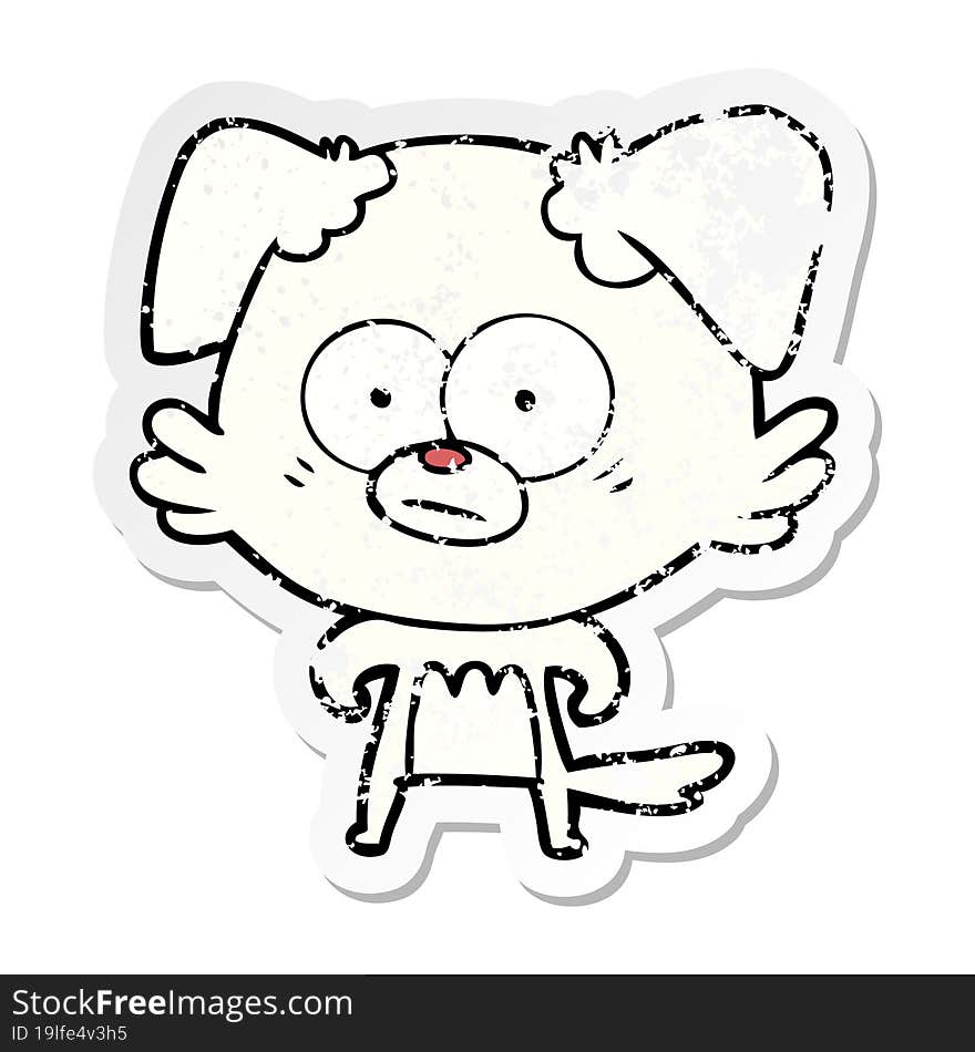 Distressed Sticker Of A Nervous Dog Cartoon