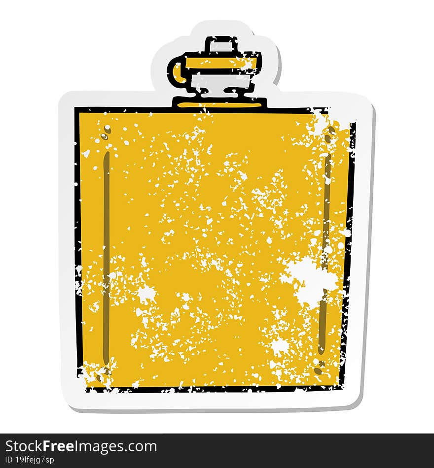 distressed sticker of a quirky hand drawn cartoon hip flask