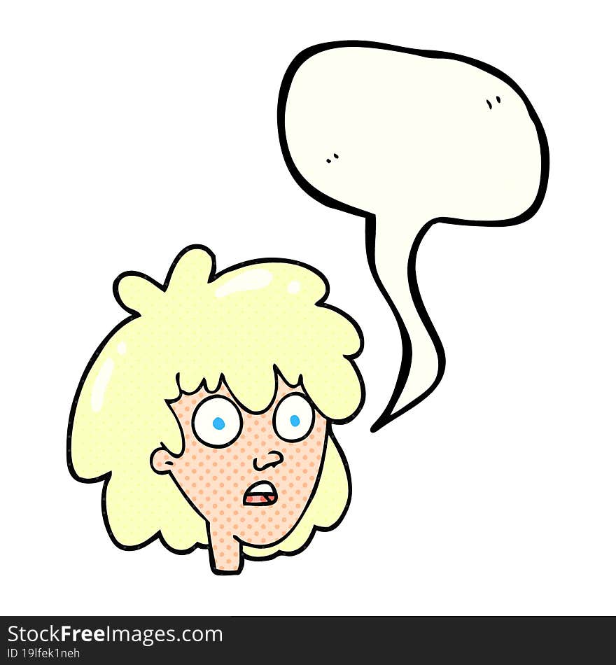 freehand drawn comic book speech bubble cartoon female face