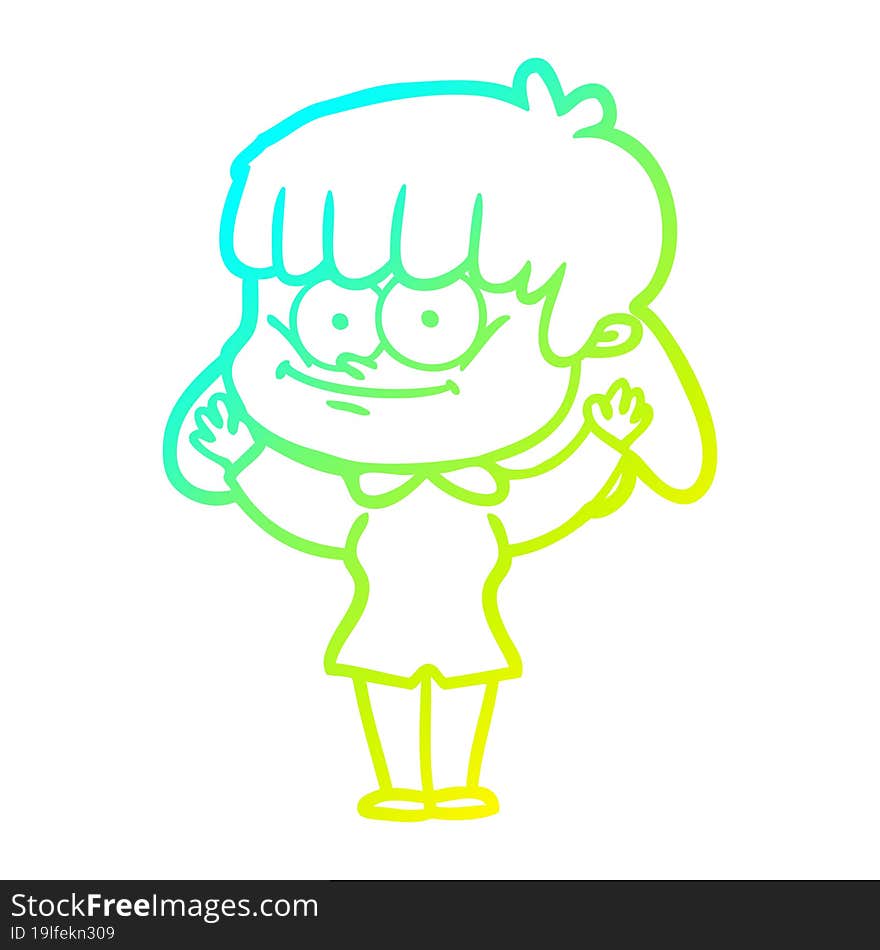 cold gradient line drawing cartoon smiling woman