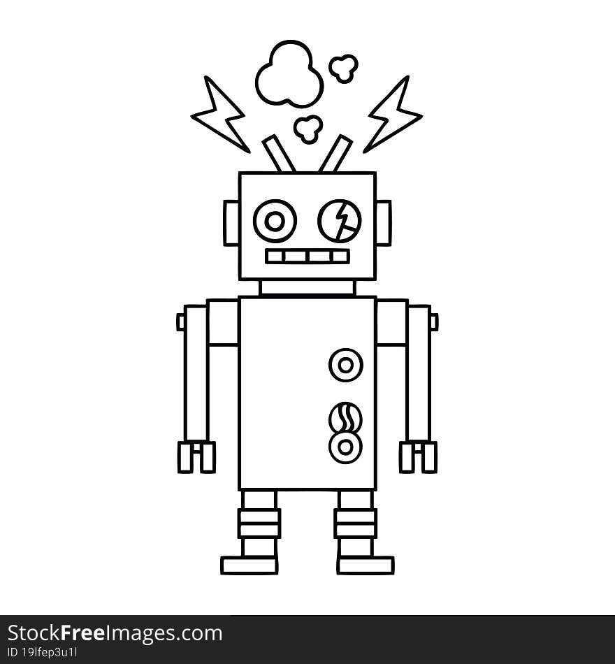 line drawing cartoon of a malfunctioning robot