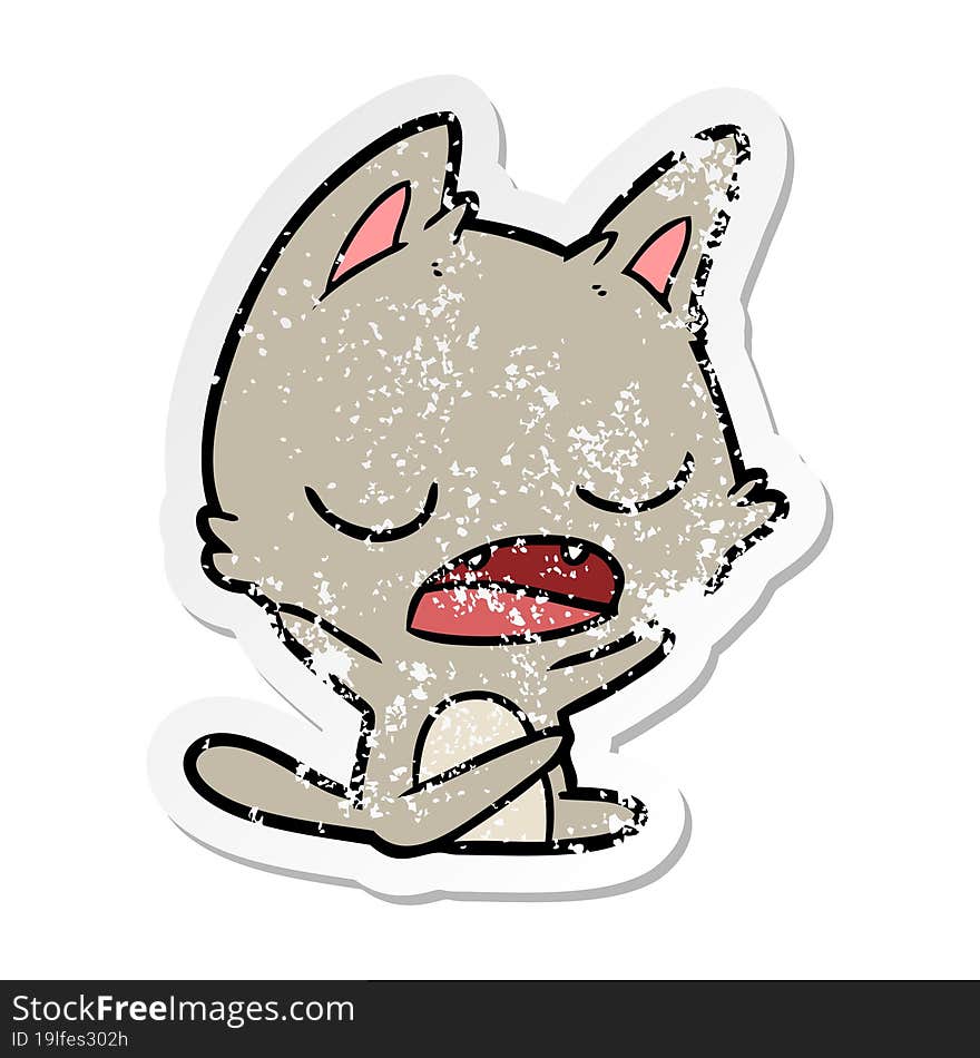 distressed sticker of a talking cat cartoon