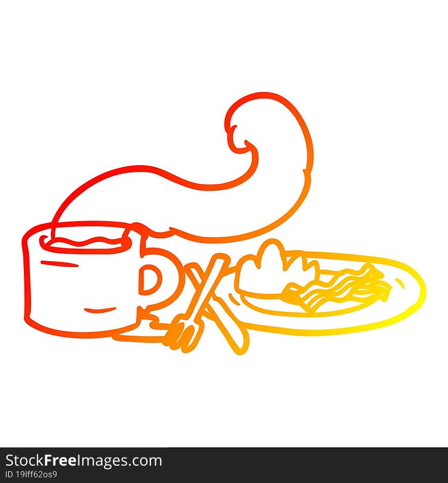 warm gradient line drawing breakfast of coffee and bacon