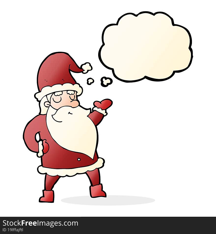 cartoon santa claus with thought bubble