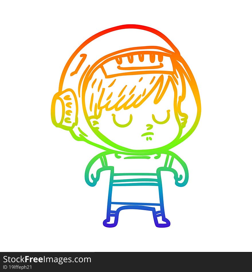 rainbow gradient line drawing of a cartoon astronaut woman