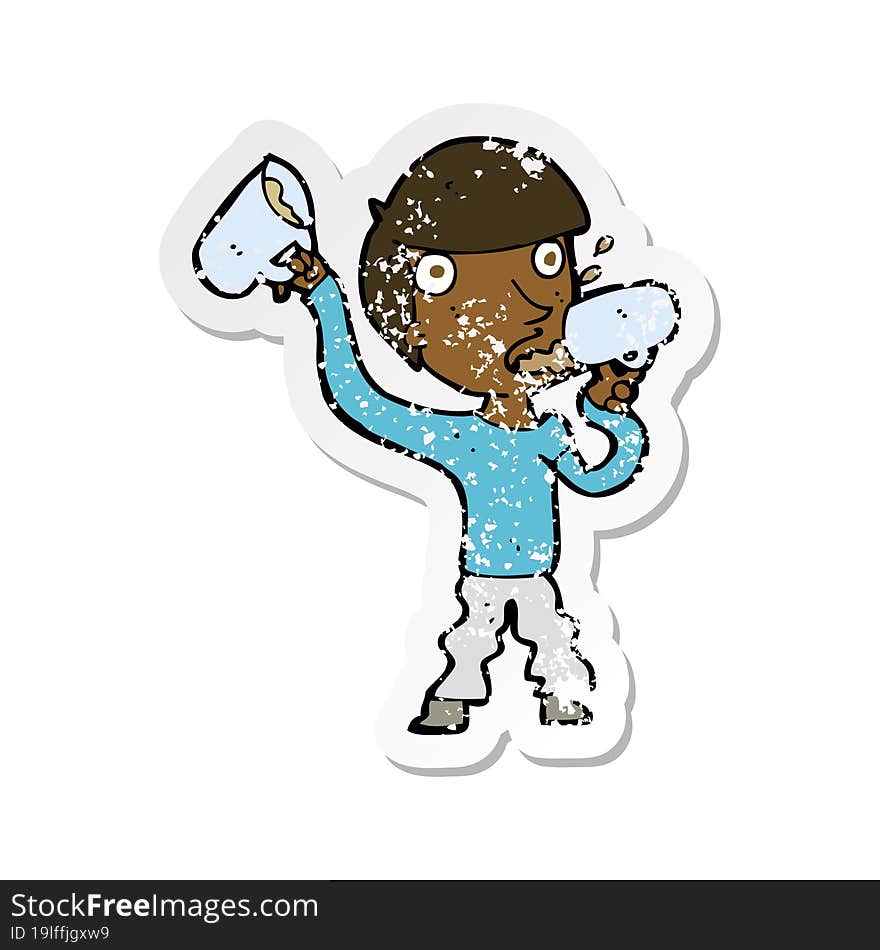 Retro Distressed Sticker Of A Cartoon Man Drinking Beer