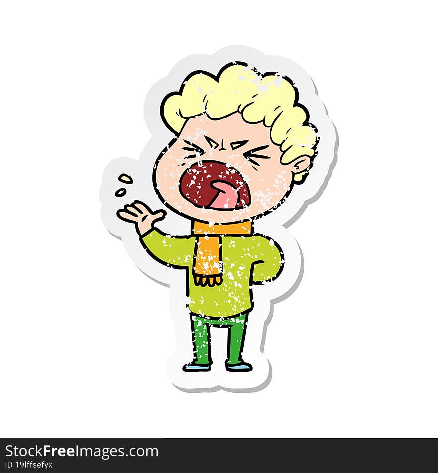 distressed sticker of a cartoon furious man