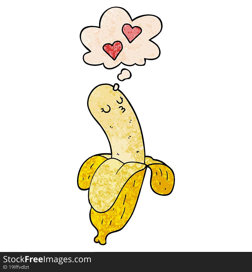 cartoon banana in love with thought bubble in grunge texture style. cartoon banana in love with thought bubble in grunge texture style