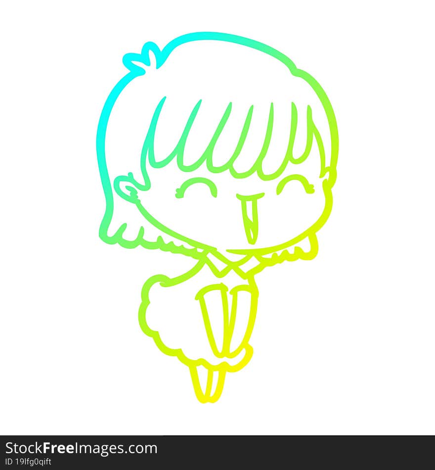 cold gradient line drawing of a cartoon woman