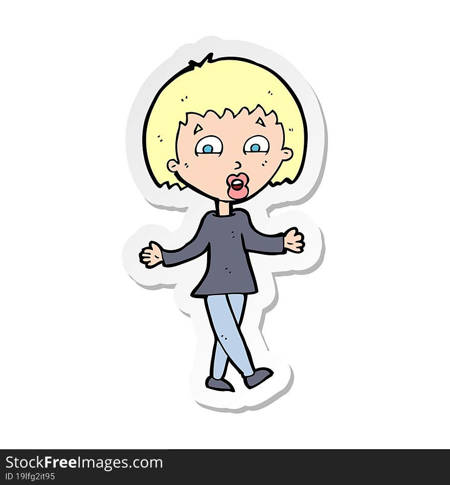 Sticker Of A Cartoon Woman Shrugging Shoulders