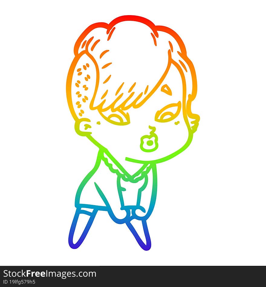 rainbow gradient line drawing cartoon surprised girl