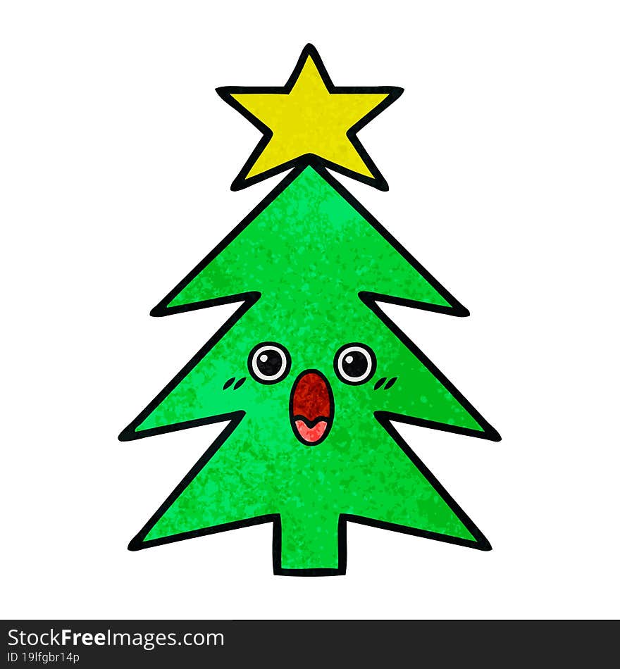 Retro Grunge Texture Cartoon Christmas Tree