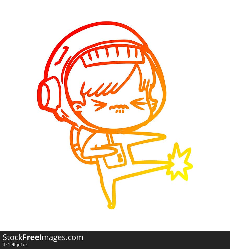 warm gradient line drawing angry cartoon space girl stubbing toe