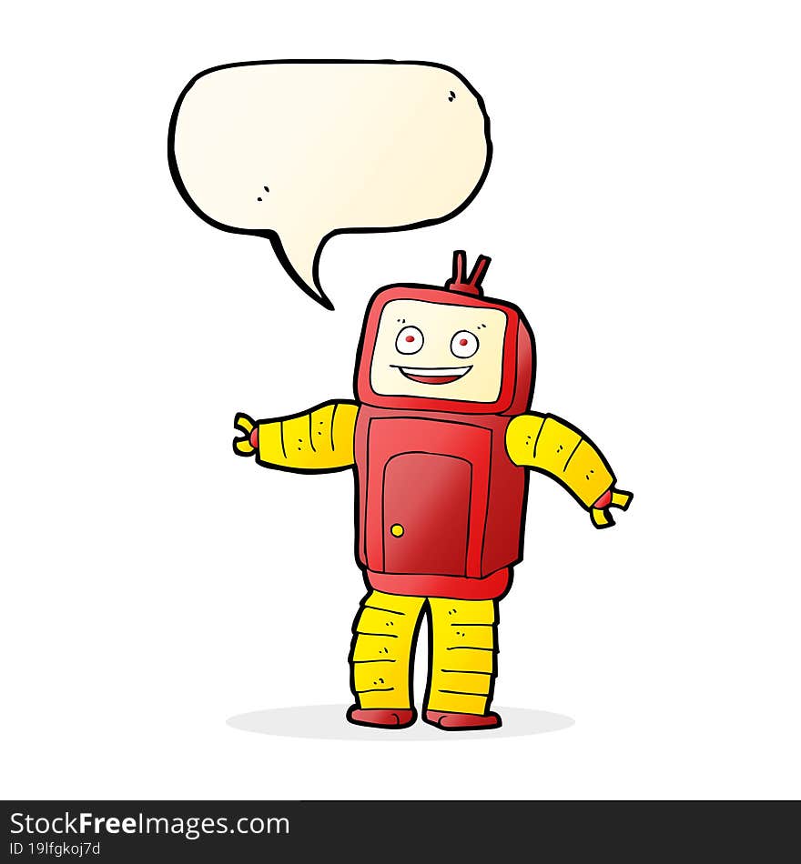 cartoon funny robot with speech bubble