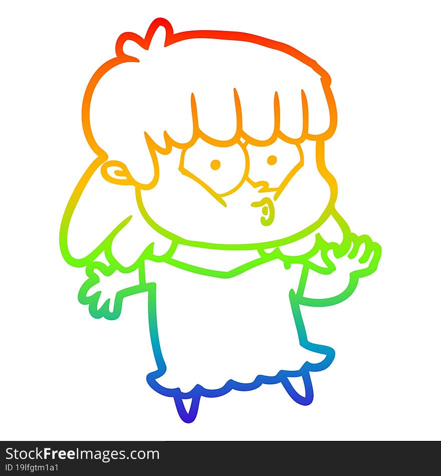 rainbow gradient line drawing cartoon whistling girl