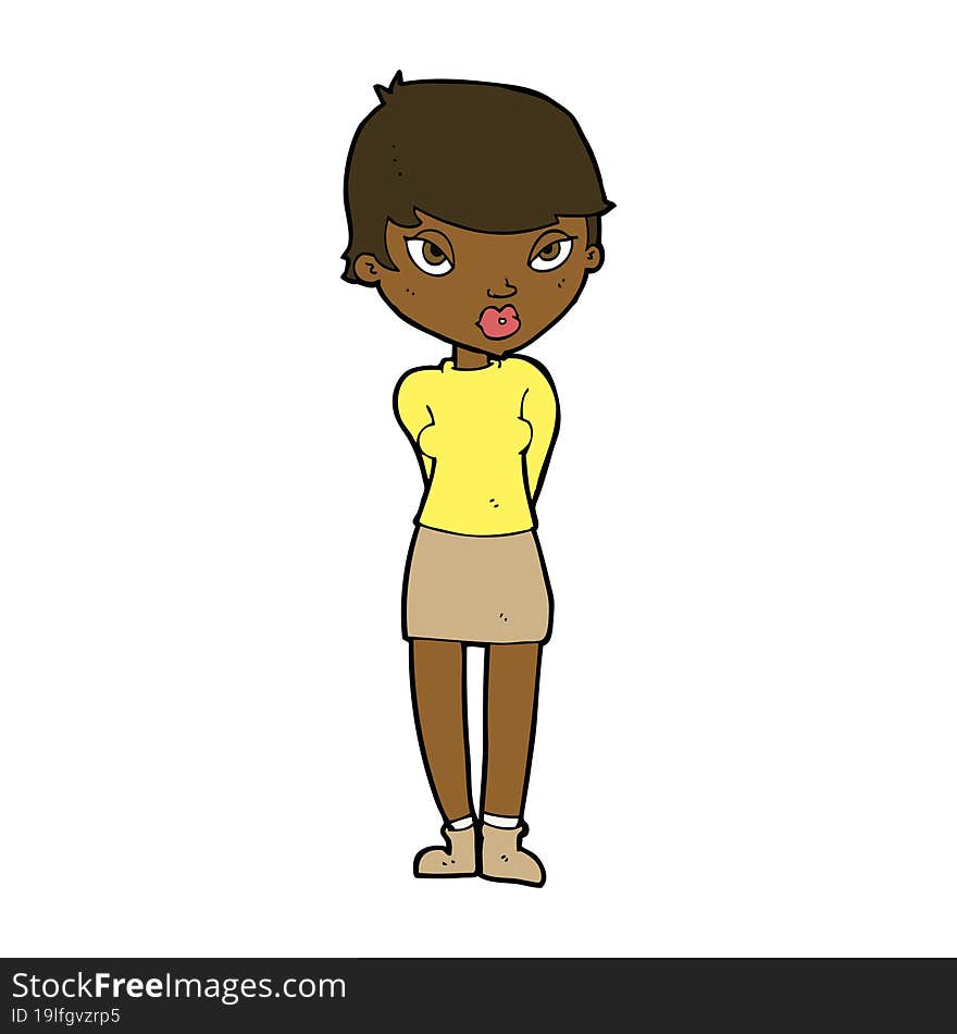 cartoon shy woman