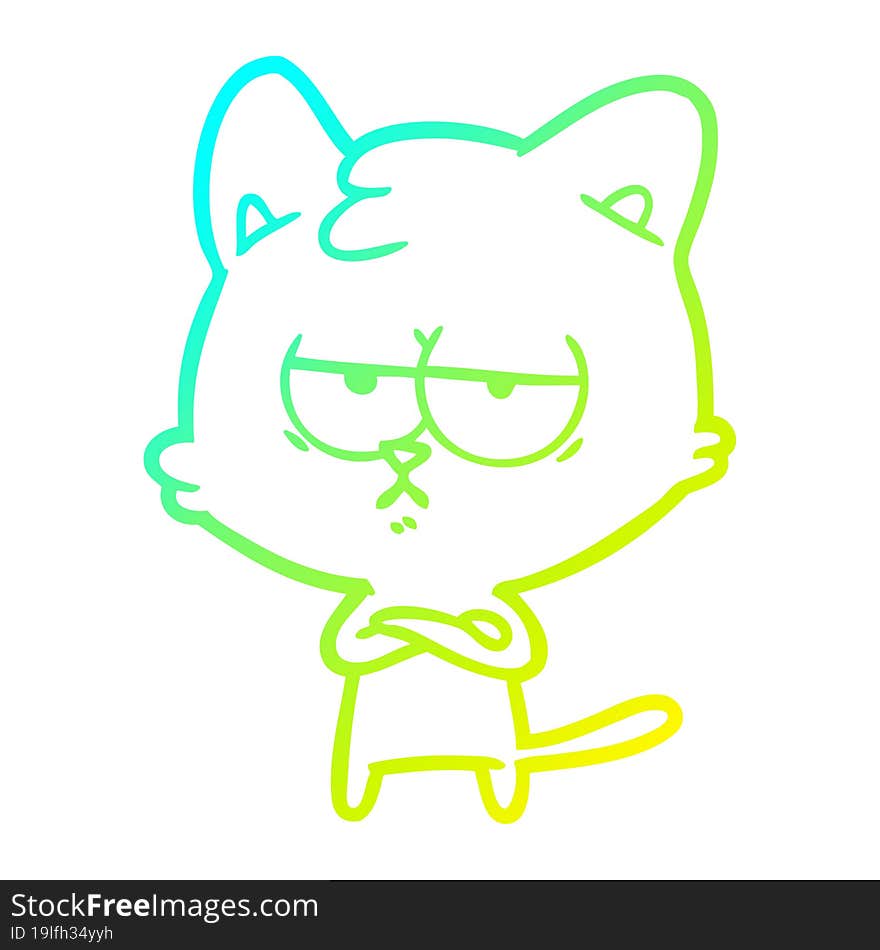 cold gradient line drawing bored cartoon cat