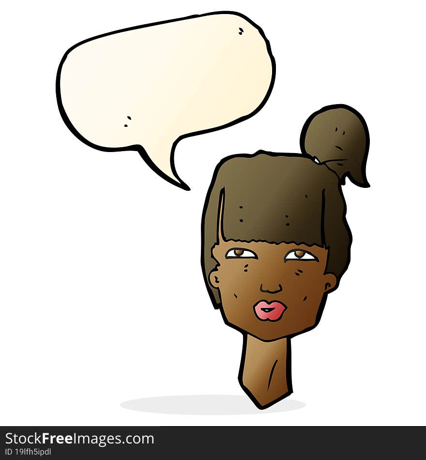 Cartoon Female Head With Speech Bubble