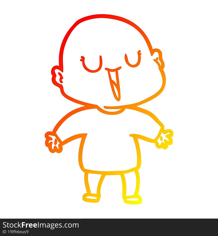 warm gradient line drawing of a happy cartoon bald man