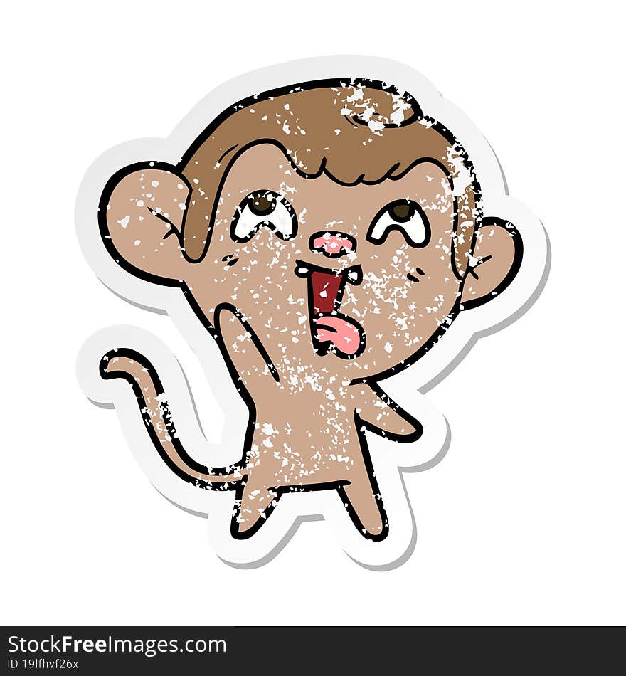 distressed sticker of a crazy cartoon monkey