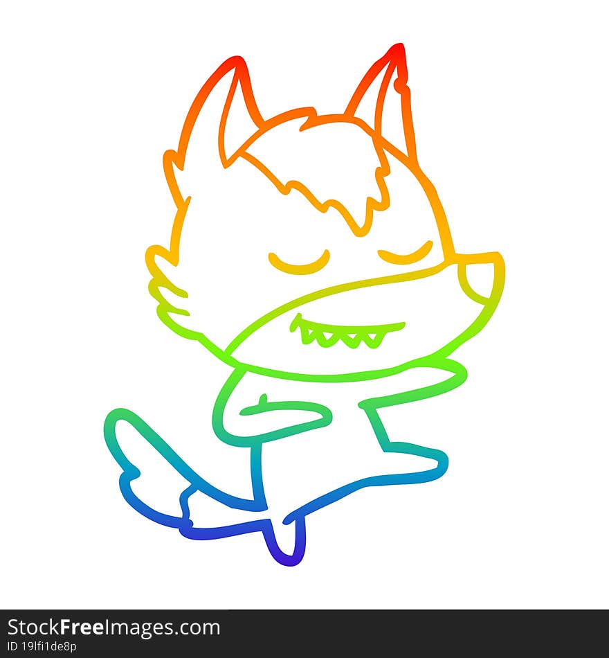 rainbow gradient line drawing friendly cartoon wolf dancer