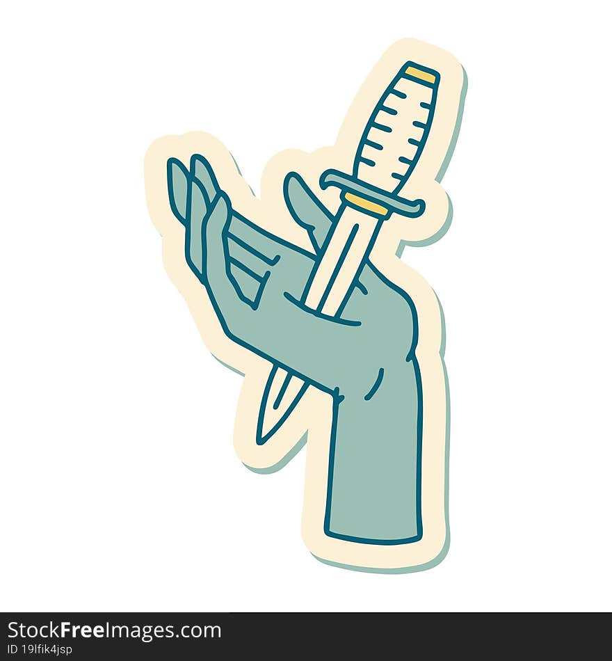 tattoo style sticker of a dagger in the hand