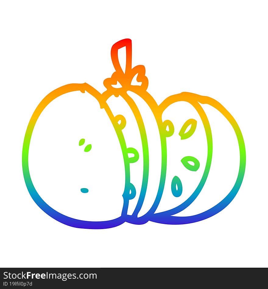 rainbow gradient line drawing of a cartoon cut orange