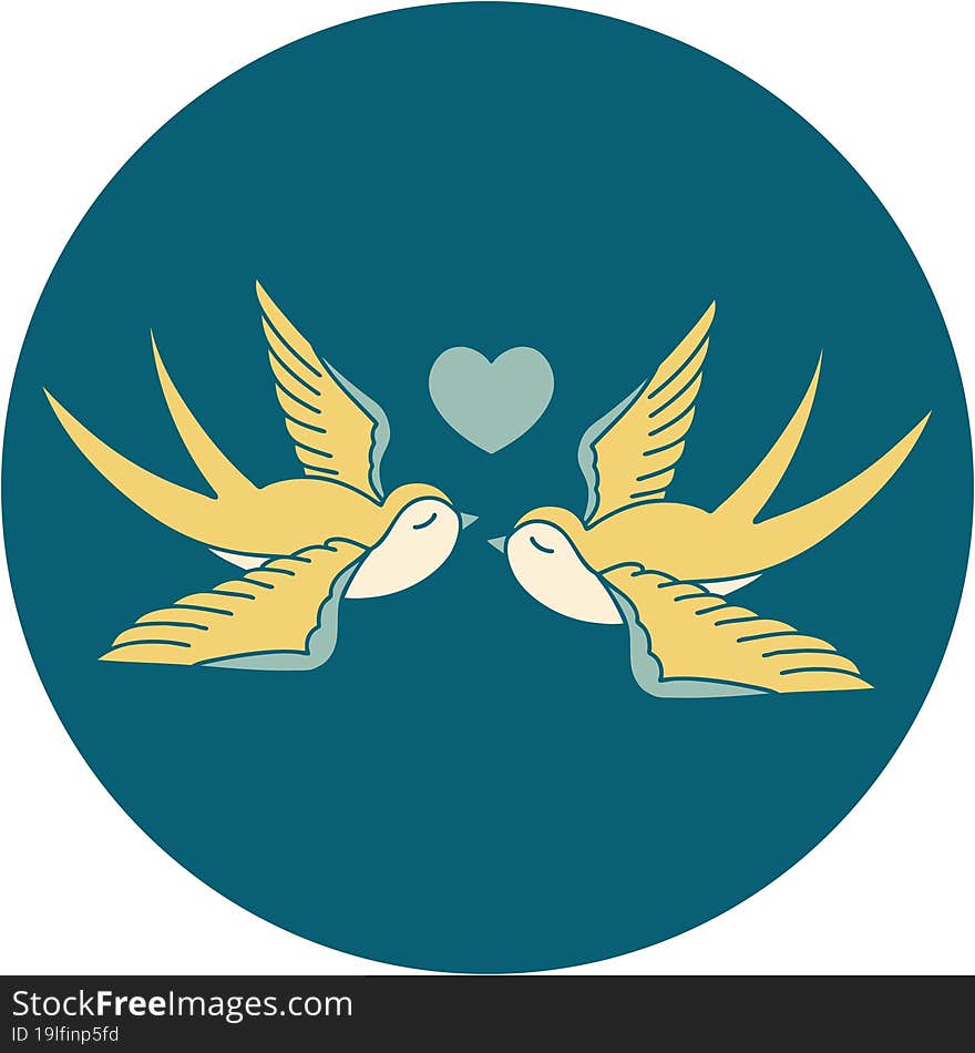 iconic tattoo style image of swallows and a heart. iconic tattoo style image of swallows and a heart