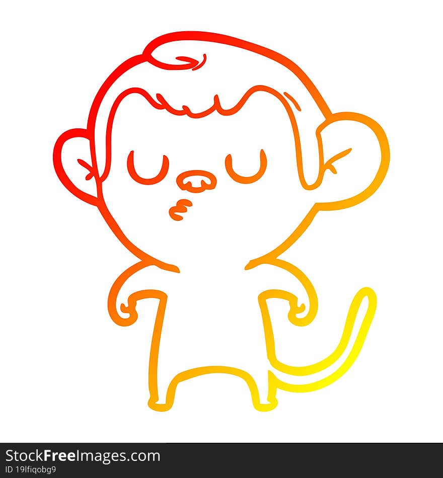 warm gradient line drawing of a cartoon monkey