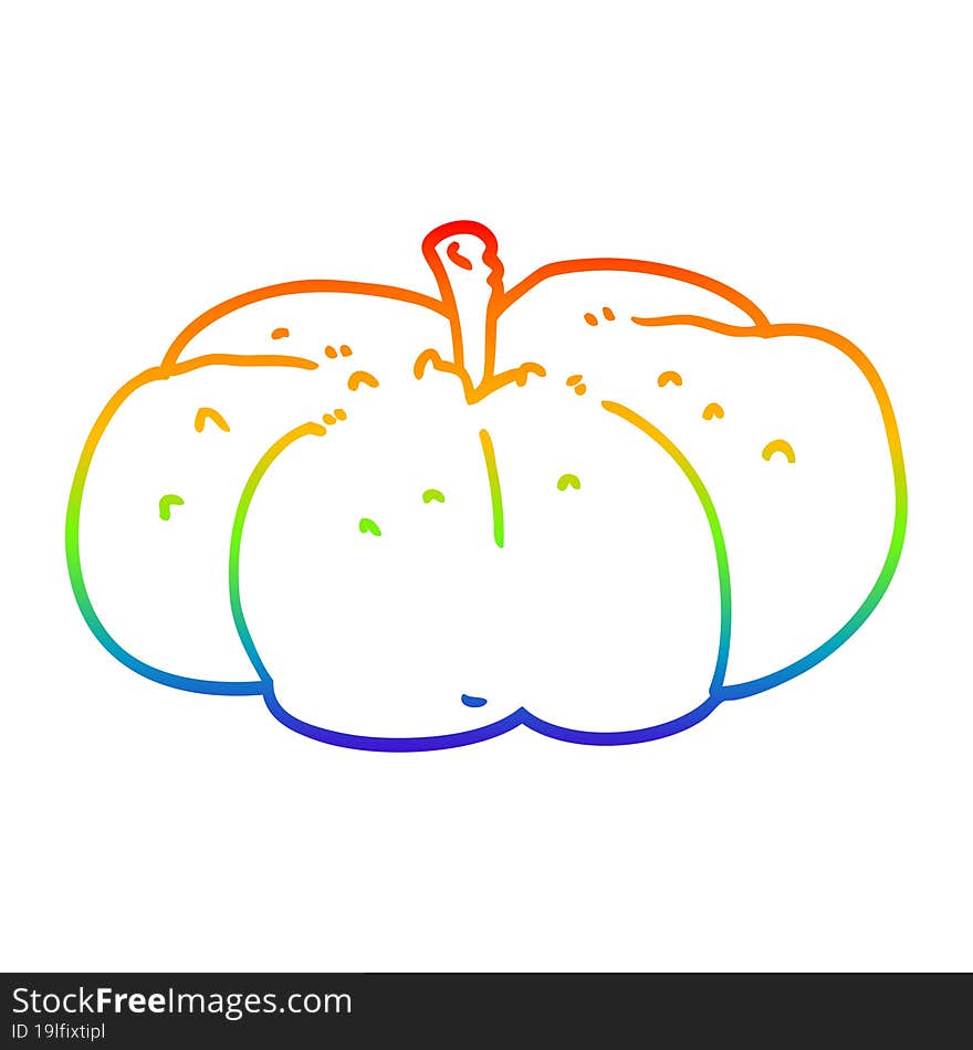 rainbow gradient line drawing of a cartoon pumpkin