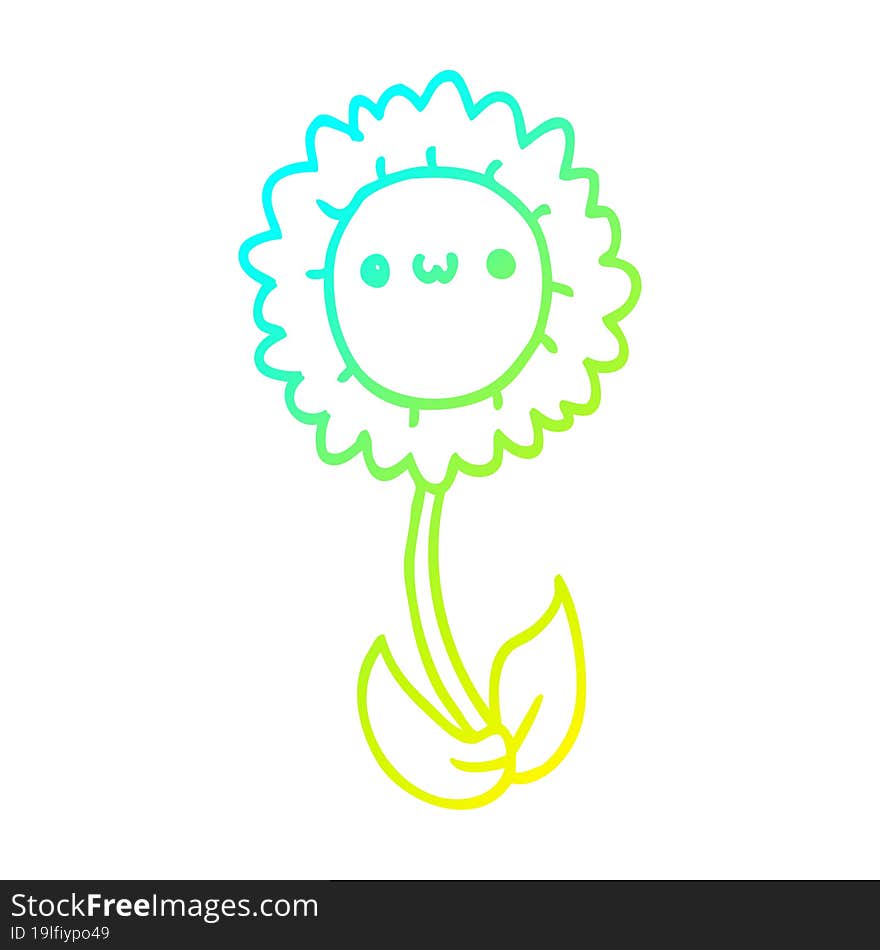 cold gradient line drawing of a cartoon flower