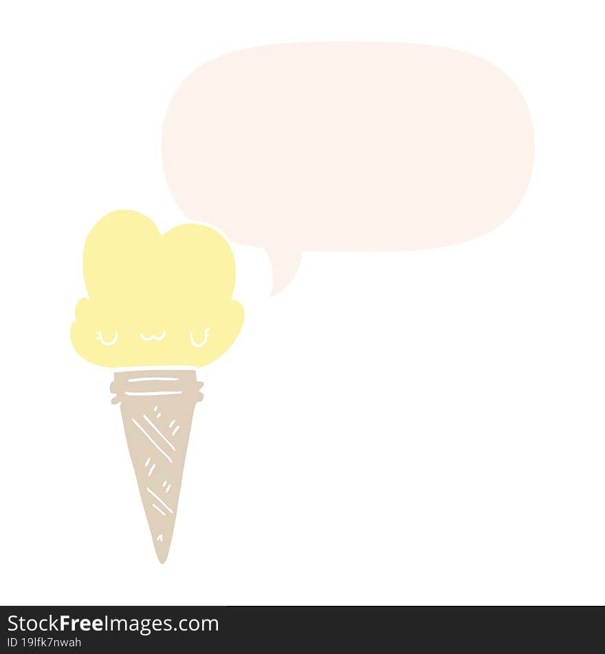 cartoon ice cream with face with speech bubble in retro style. cartoon ice cream with face with speech bubble in retro style