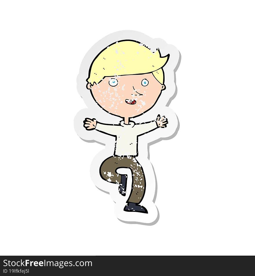 Retro Distressed Sticker Of A Cartoon Excited Man