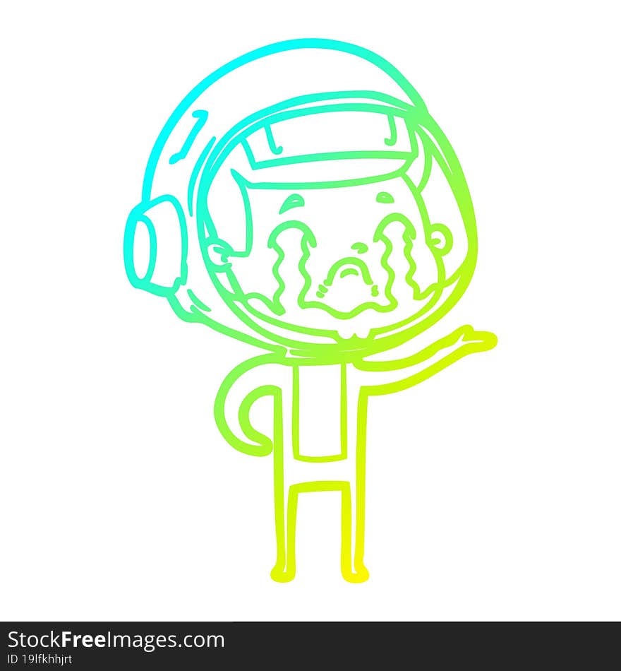 Cold Gradient Line Drawing Cartoon Crying Astronaut