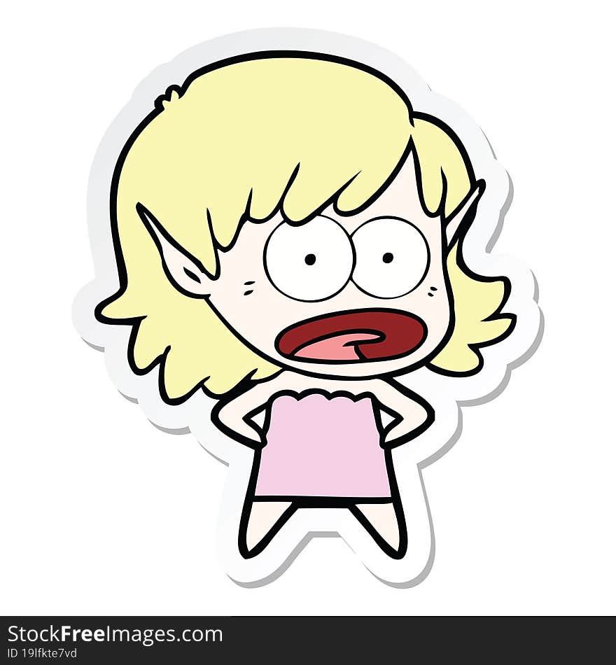 sticker of a cartoon shocked elf girl