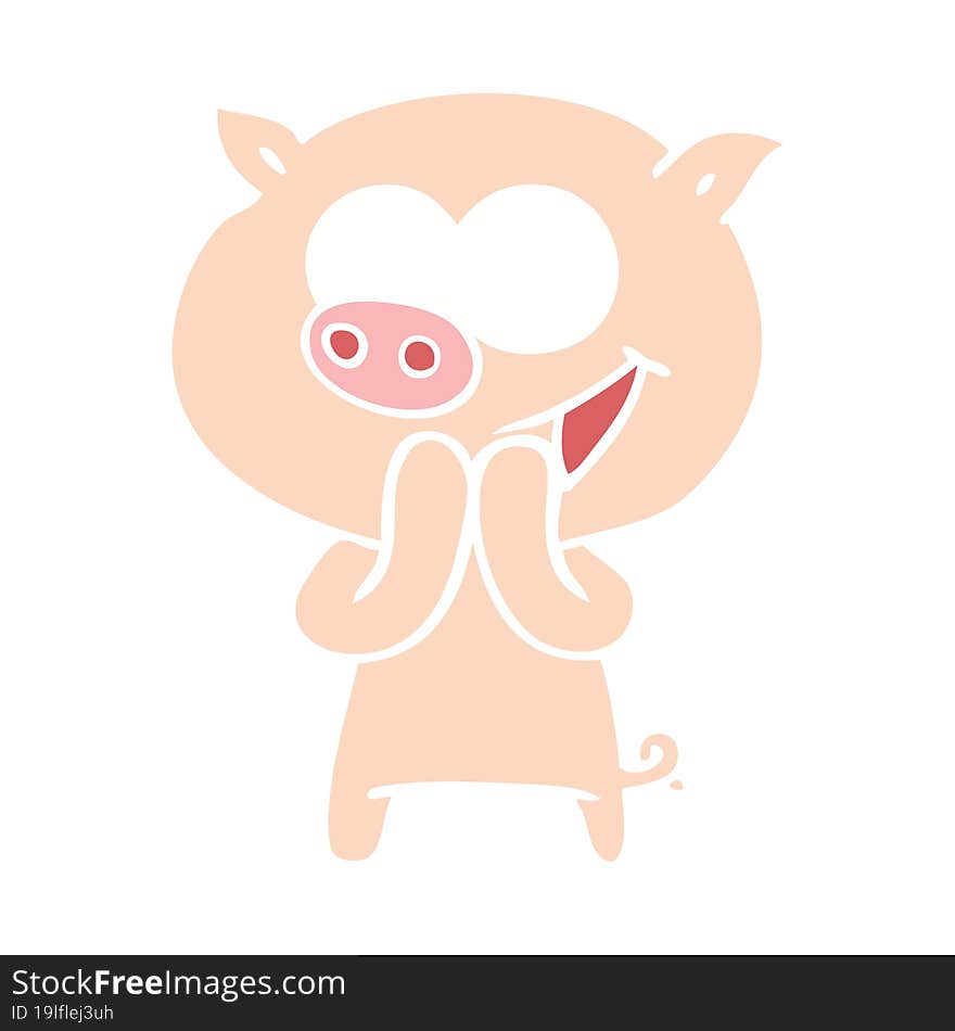 Cheerful Pig Flat Color Style Cartoon