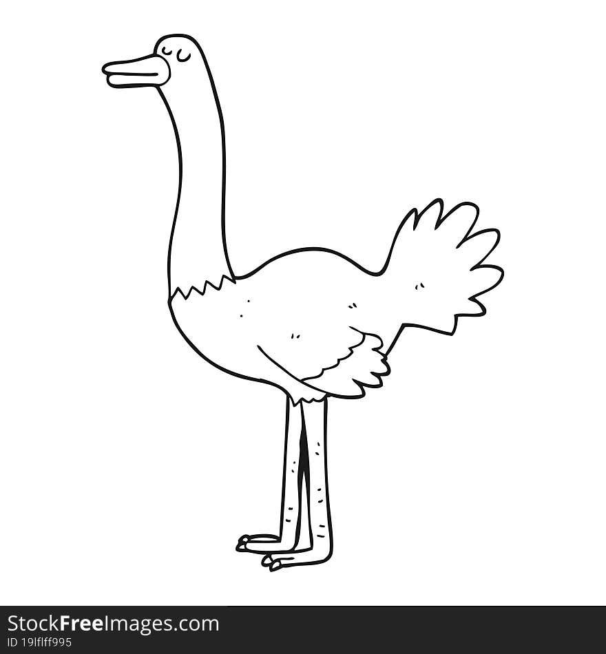 black and white cartoon ostrich