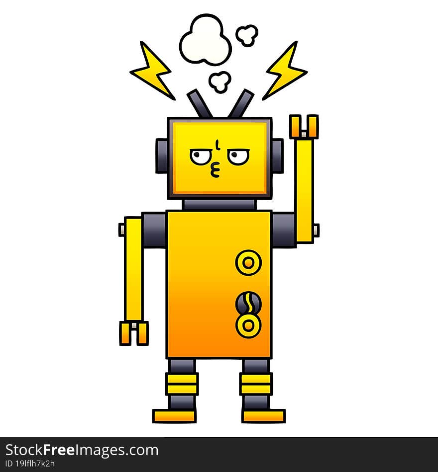 gradient shaded cartoon of a malfunctioning robot