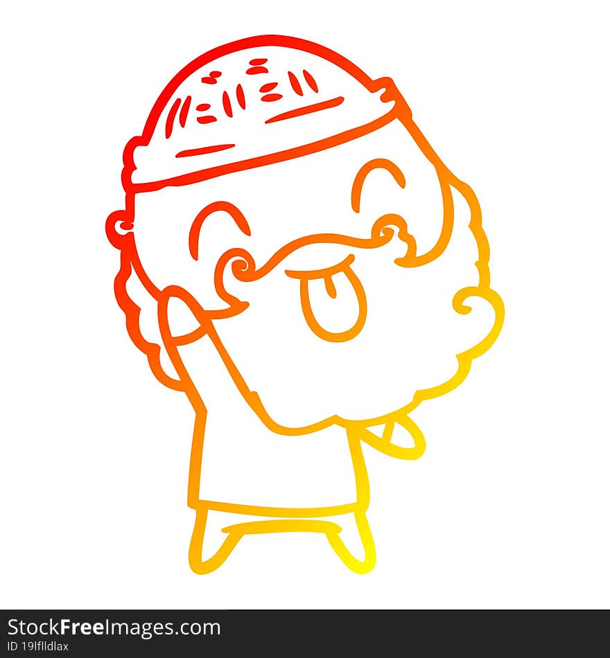 warm gradient line drawing man with beard sticking out tongue