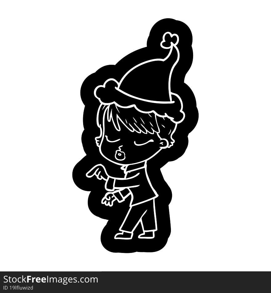 Cartoon Icon Of A Woman With Eyes Shut Wearing Santa Hat