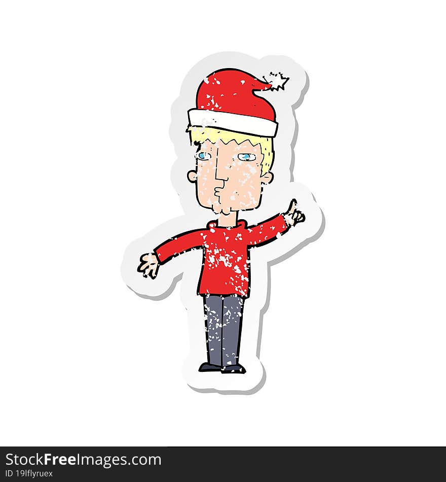 retro distressed sticker of a cartoon man ready for christmas