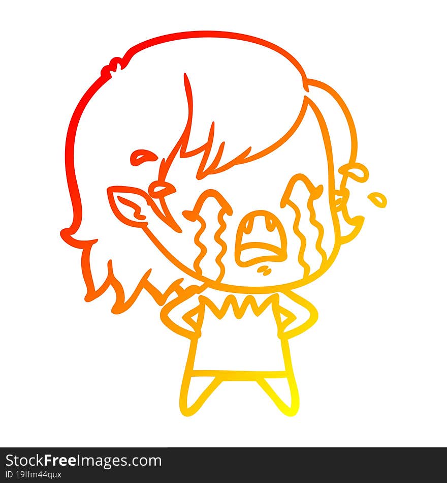 warm gradient line drawing cartoon crying vampire girl