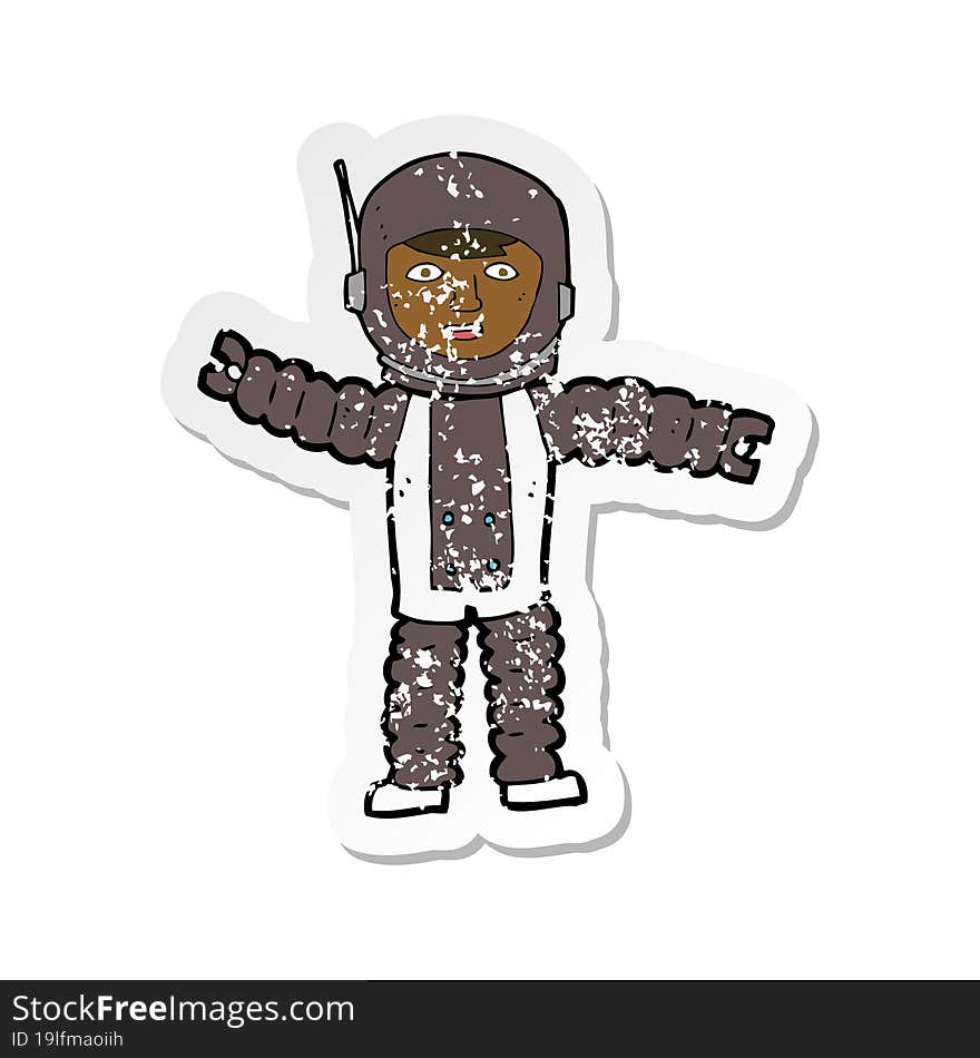 Retro Distressed Sticker Of A Cartoon Astronaut